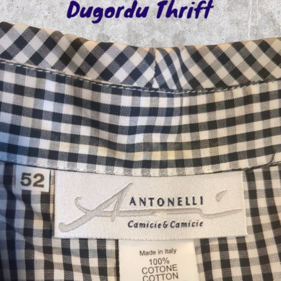 Woman's Size 52 Antonelli Camicie and Camicie Black and White Checked Button Up - Picture 2 of 2